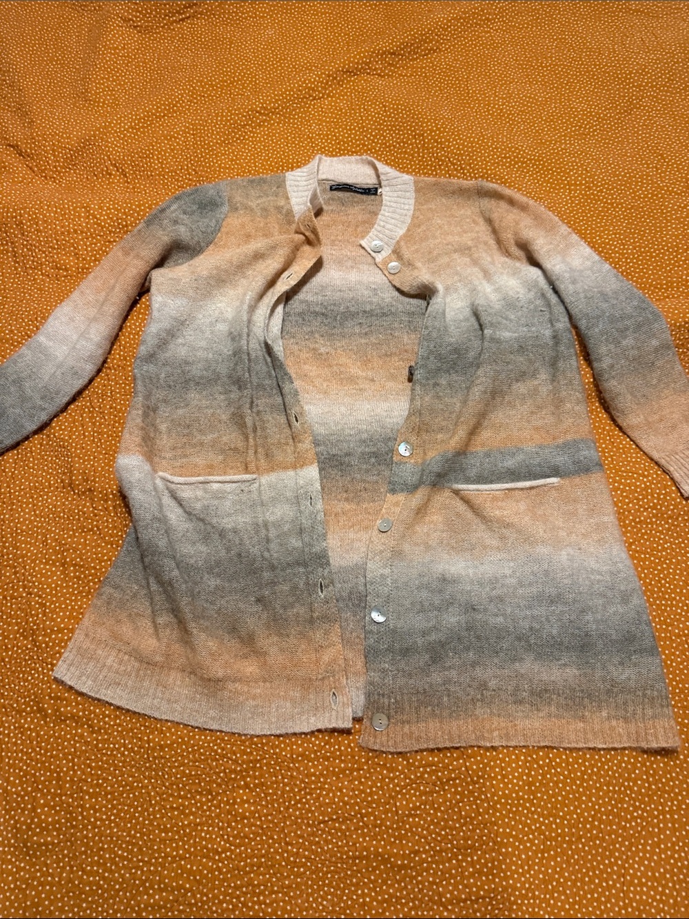 Ombre Knit Button-Front Cardigan in Beige and Gray